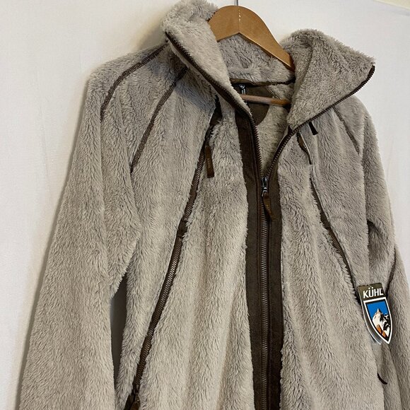 NEW KUHL Women's Flight Jacket Fleece Zip Up Pockets Hooded Stone Size Large - Picture 4 of 15